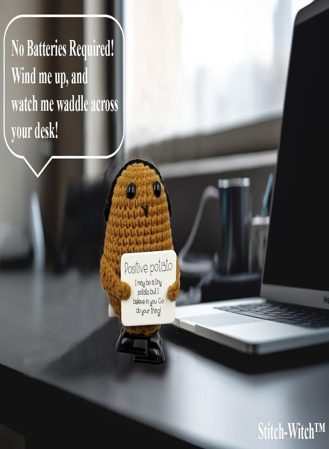 Stitch-Witch Hilarious White Elephant Gifts for Adults, Walking Potato Finished Crochet, Wind-up (Headset Potato) - Image 3